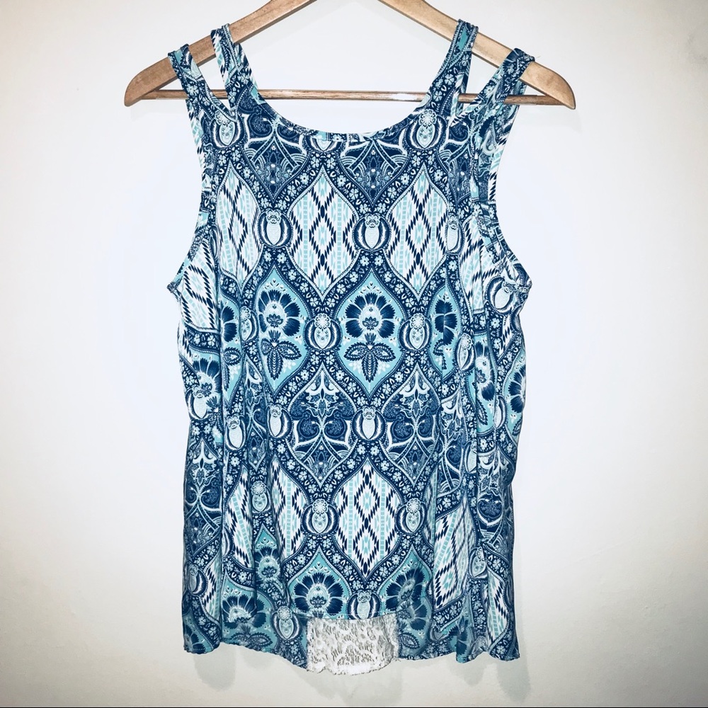 Blue Top with White Lace
